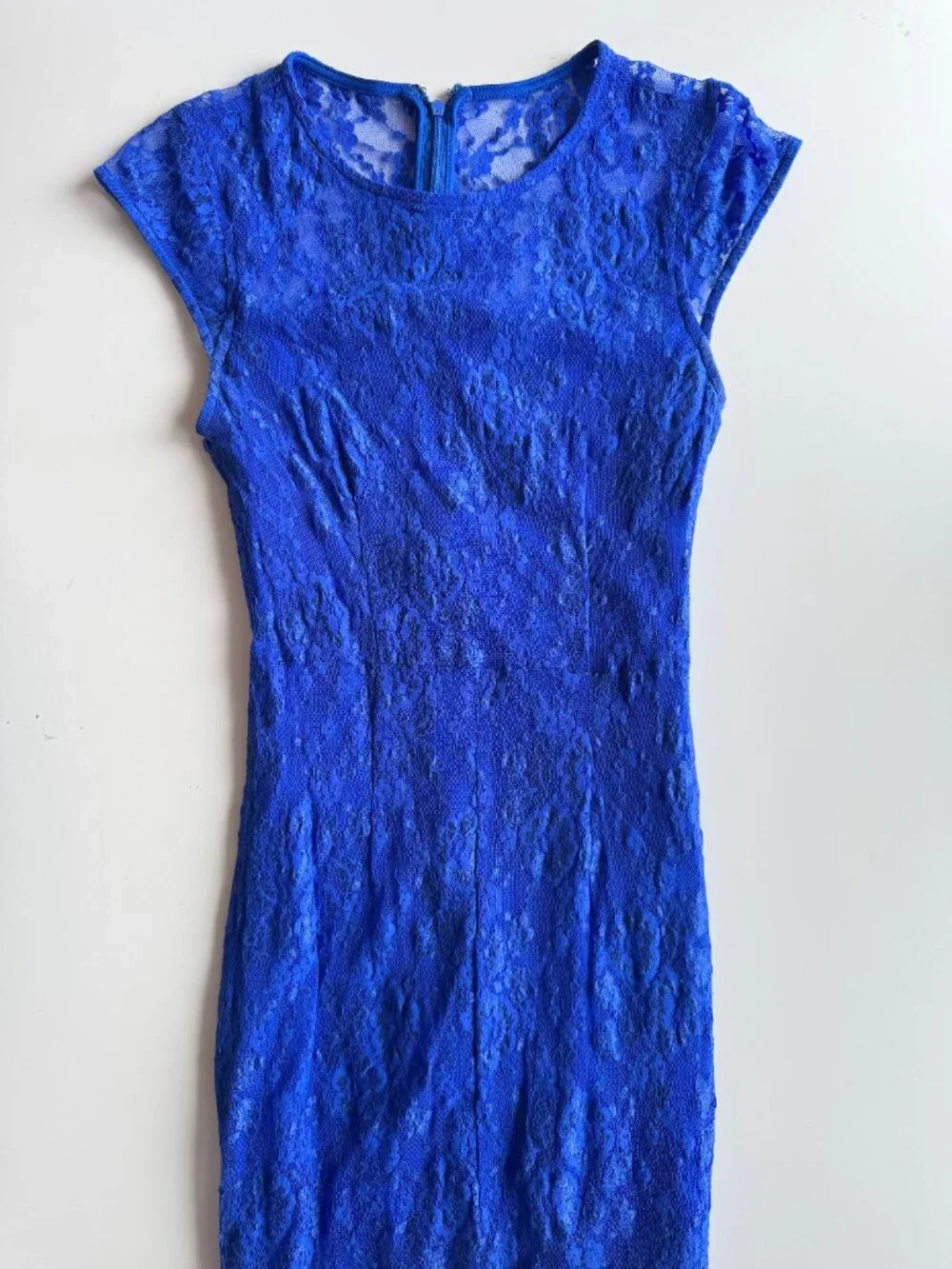 Vintage 00's LE CHATEAU Royal Blue Stretch Lace Fish Tail Maxi Dress, Size XS - Picture 5 of 11